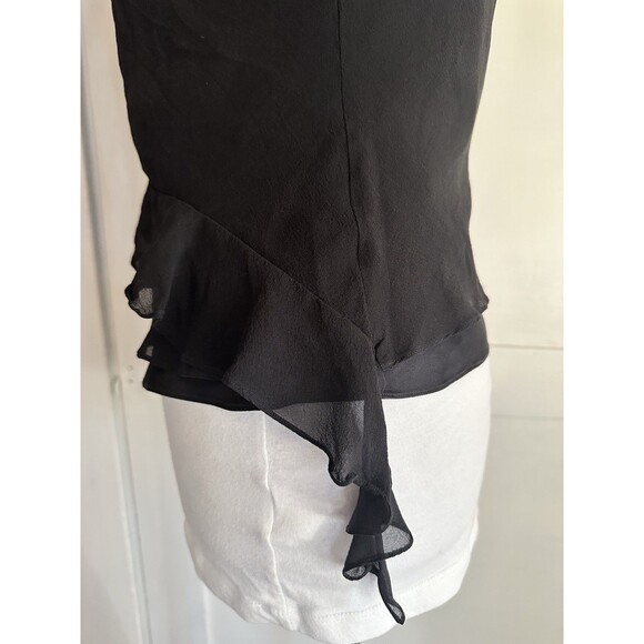 St. John Evening Sz 4 Silk Black Ruffle Trim Sleeveless Camisole Romantic Top - Picture 4 of 7